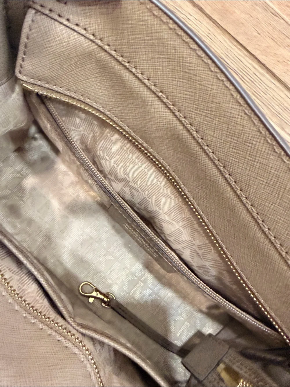Michael Kors Taupe Saffiano Leather Satchel with Gold Hardware